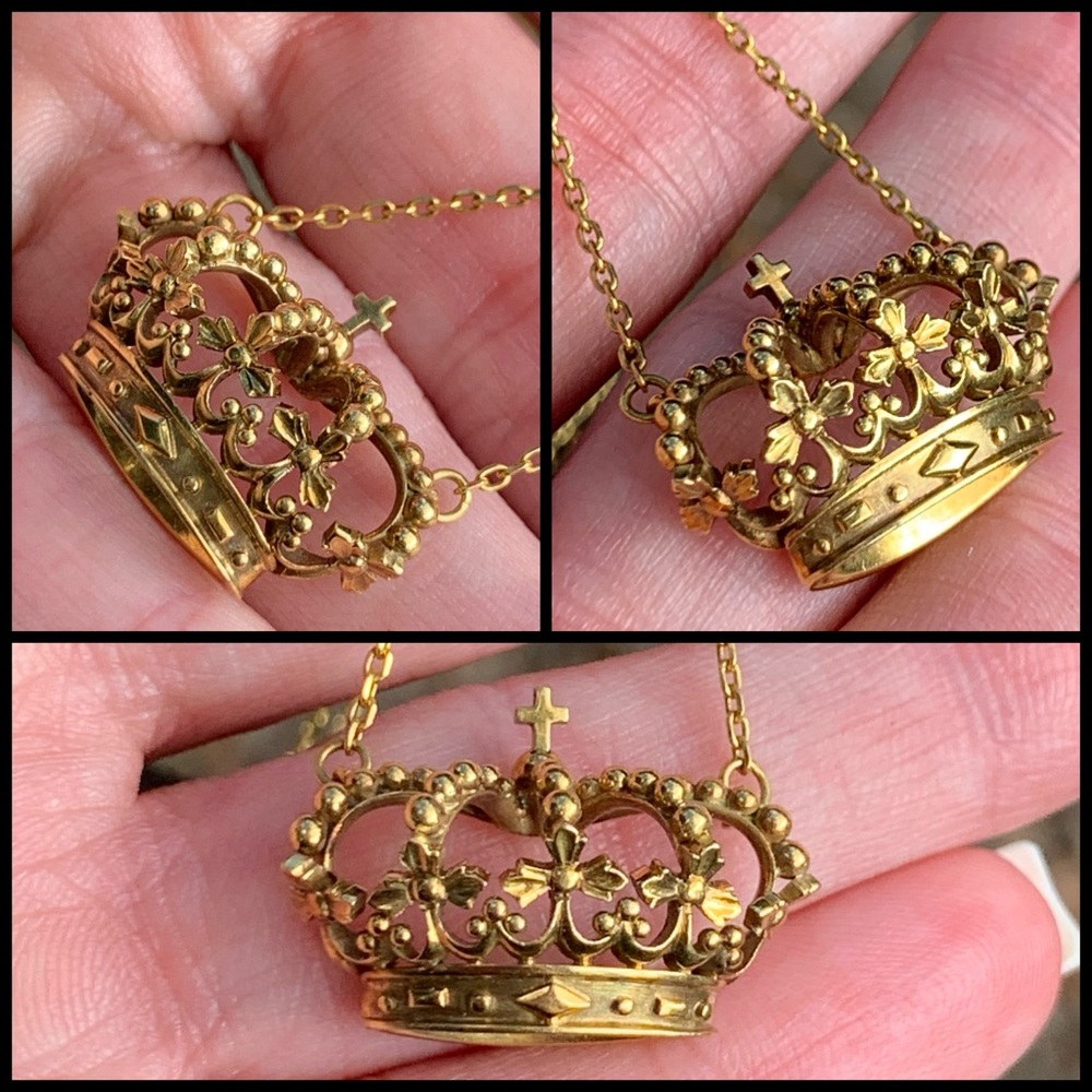 đĽ 18K Diamond Cut Princess Crown Necklace HEAVY - Picture 2 of 8
